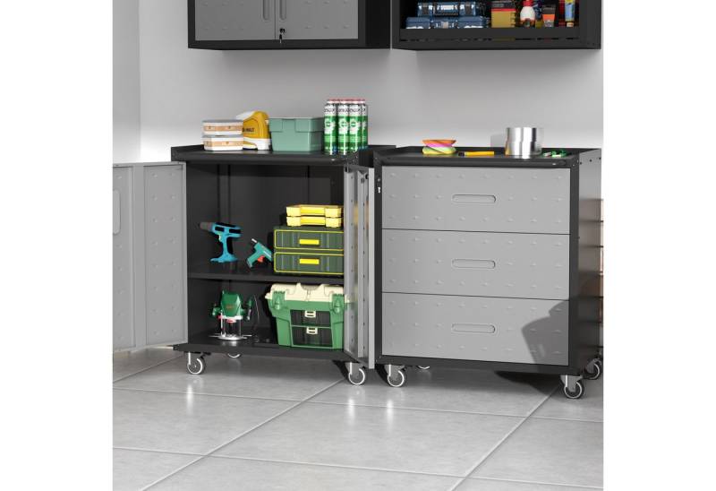 Odikalo Werkzeugschrank Heavy-Duty Metall-Gartenschrank mit Rollen Werkzeug-Stauraum 75×42×88 von Odikalo