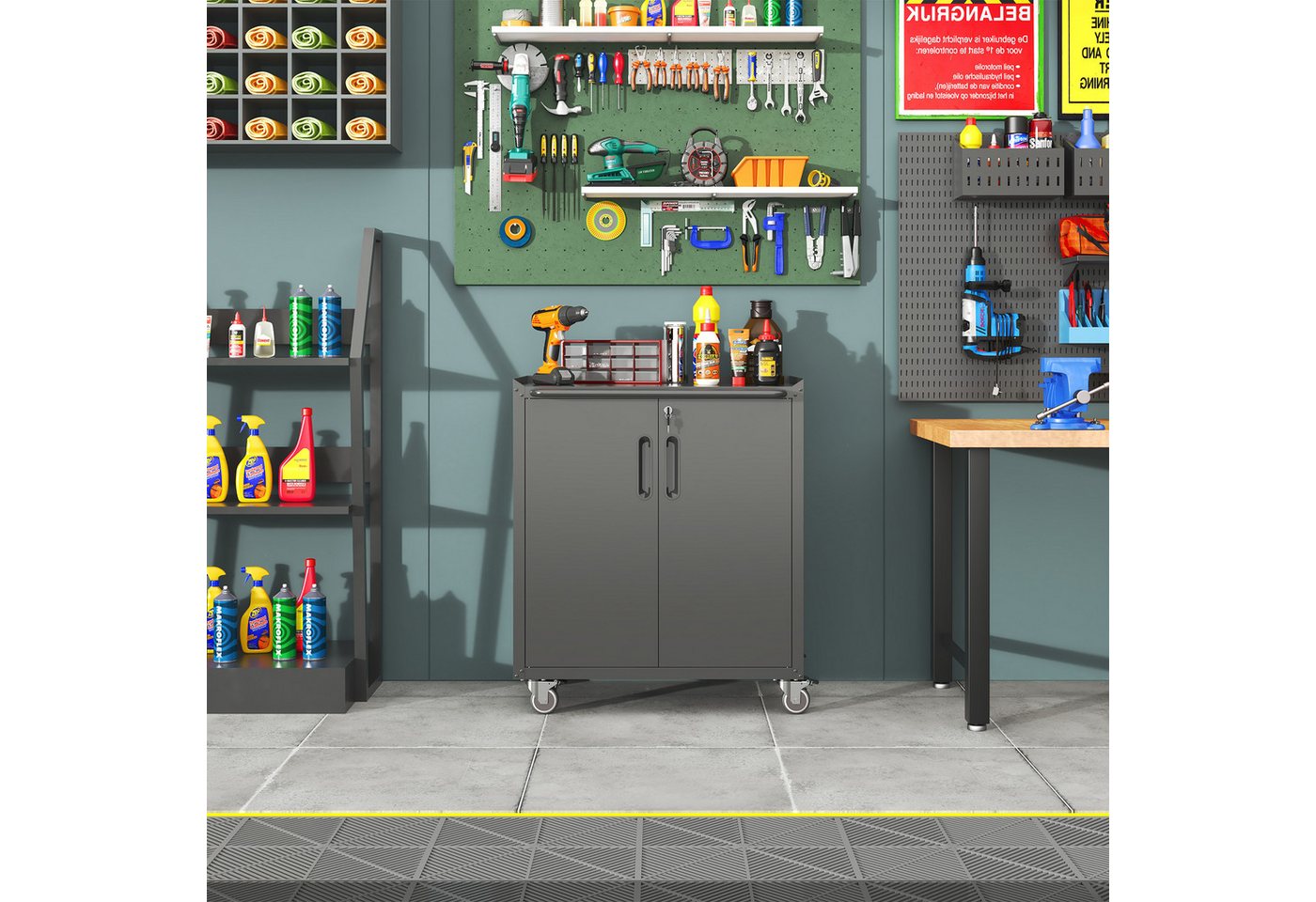 Odikalo Werkzeugschrank Heavy-Duty Metall-Gartenschrank mit Rollen Werkzeug-Stauraum 75×42×88 von Odikalo