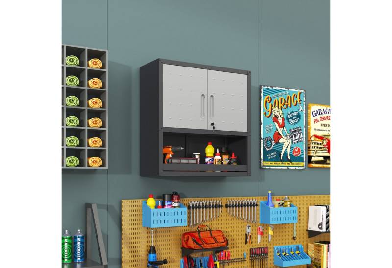 Odikalo Werkzeugschrank Wandmontierbar Metall Schließtür Einlegeboden Schub 75 × 77 × 30 grau von Odikalo