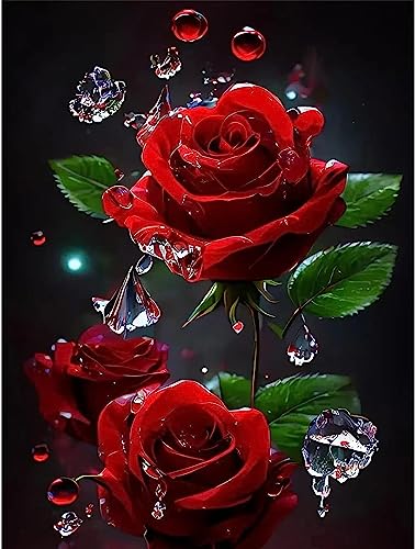 OdiuK 5D Diamond Painting Erwachsene Kits, DIY Diamond Painting Bilder, Red Rose Mosaikherstellung Malen Nach Zahlen Full Drill Cross Stickerei Malerei Kits für Home Halloween Wand Décor 30 x 40cm von OdiuK