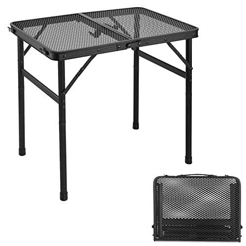 Odoland 2FT Faltbarer Campingtisch, höhenverstellbarer Grilltisch mit Mesh Desktop, Outdoor-Picknick-Tisch Kartentisch mit Anti-Rutsch-Füßen für Grill BBQ RV (56cm) von Odoland