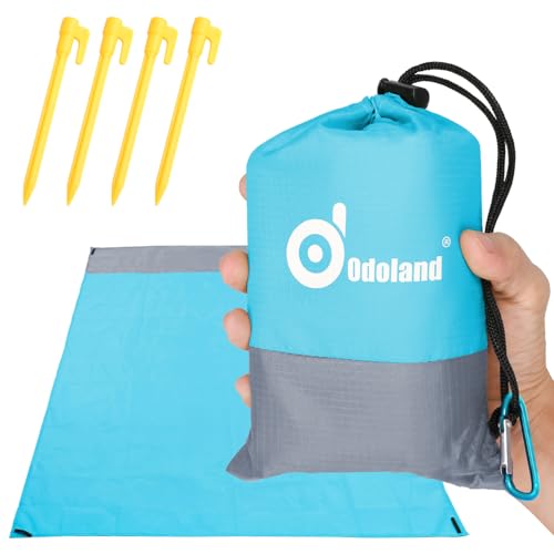 Odoland Picknickdecke Stranddecke 200 * 140 cm mit 4 Heringen Ideal für den Park Wandern Reise und Camping Blau von Odoland