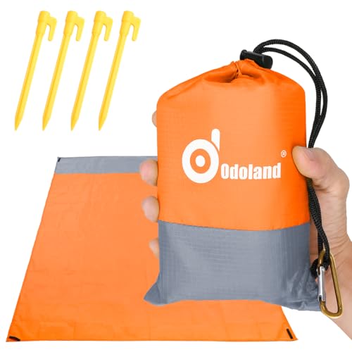 Odoland Picknickdecke Stranddecke 200 * 140 cm mit 4 Heringen Ideal für den Park Wandern Reise und Camping Orange von Odoland