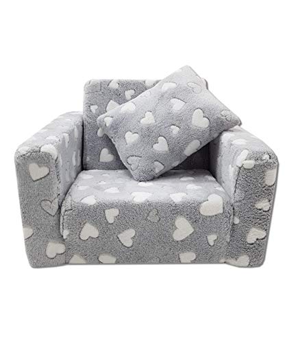 Odolplusz Kindersessel Mini-Sessel Kinderstuhl Relaxsessel Kuschelsessel (Herzen grau + Weiss) von Odolplusz