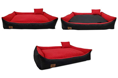 Odolplusz Hundebett waschbares Hundebett mit Rand, Hundekissen 120x90 cm (Schwarz - Rot) von Odolplusz