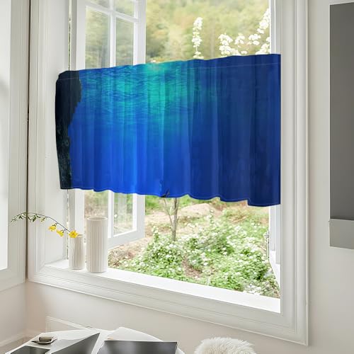 Odot 1 Panel Bistrogardine, Landhaus Scheibengardine, Küchengardinen mit Stangendurchzug, Vorhänge Wohnzimmer, Moderne Gardinen Kurz für Küchen Esszimmer Badezimmer (Blauer Ozean 1,W230*H55cm) von Odot