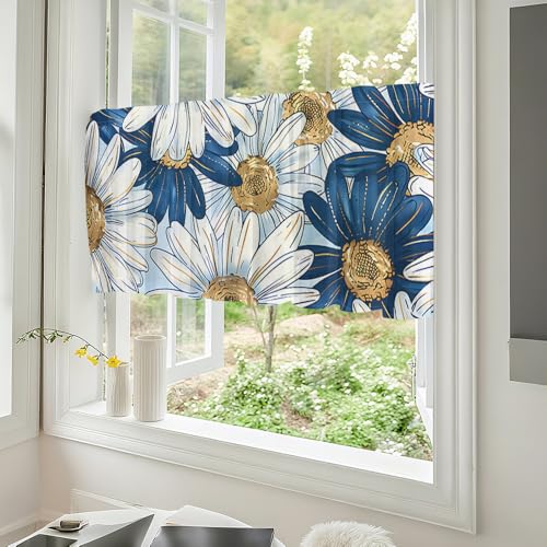 Odot 1 Panel Bistrogardine, Landhaus Scheibengardine, Küchengardinen mit Stangendurchzug, Vorhänge Wohnzimmer, Moderne Gardinen Kurz für Küchen Esszimmer Badezimmer (Gänseblümchen4,W230*H45cm) von Odot