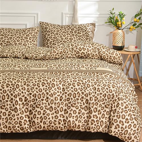 Odot 3 Teilig Bettwäsche-Sets, Einzelbett Doppelbett Bettwäsche Set mit Bettbezug & 2 Kissenbezüge 50x75cm, Mikrofaser Bettbezug Set für Erwachsene Teenager Kinder (200x230cm,Leopard Drucken) von Odot
