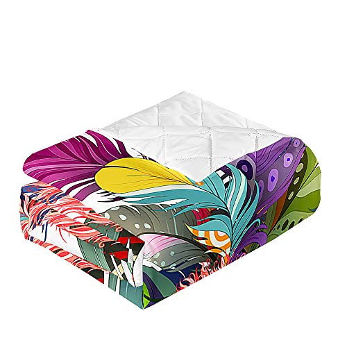 Odot 3D Feder Druck Tagesdecke Steppdecke Bettüberwurf Bettdecke Stepp Decke Sofaüberwurf Gesteppt Waschbare Klimaanlage Wohndecke Doppelbett Reisedecke (230x260cm,Bunte Federn) von Odot