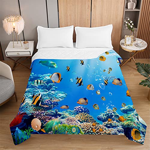 Odot 3D Fisch Druck Tagesdecke Bettüberwurf Tagesdecken mit Präge Steppdecke für Doppelbett Einzelbett Kinder, Bettdecke Stepp Decke Wohndecke Gesteppt (200x230cm,Tropischer Fisch) von Odot