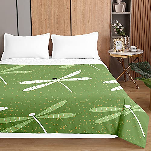 Odot 3D Libelle Muster Tagesdecke Steppdecke Bettüberwurf Bettdecke Stepp Decke Sofaüberwurf Gesteppt Waschbare Klimaanlage Wohndecke Doppelbett Reisedecke (220x240cm,grün) von Odot