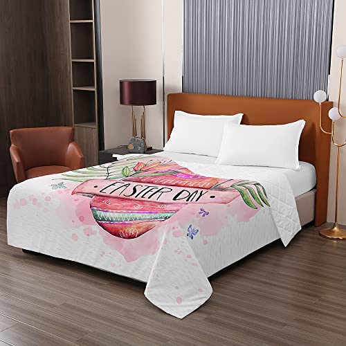 Odot 3D Ostern Tagesdecke Steppdecke Bettüberwurf Bettdecke Stepp Decke Sofaüberwurf Doppelbett Unterfüttert und Gesteppt Waschbare Klimaanlage Wohndecke Reisedecke (230x280cm,Rosa) von Odot