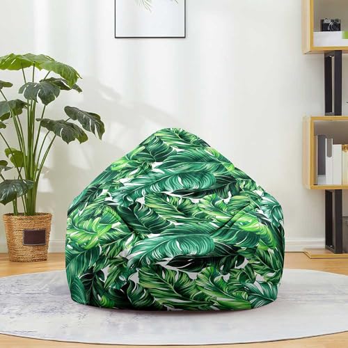 Odot 3D Pflanzendruck Sitzsack, Weich Outdoor Sitzsack Bezug, Sitzsack Bezug Ohne Füllung, Komfortabler Abnehmbarer Bean Bag, für Indoor Outdoor Living Room Decor (Grüne Blätter,100x120cm) von Odot