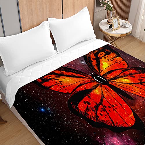 Odot 3D Schmetterling Tagesdecke Bettüberwurf Steppdecke für Doppelbett Einzelbett Kinder, Bettdecke Stepp Decke Tagesdecken mit Präge Wohndecke Gesteppt Klimaanlage (220x240cm,Roter Sternenhimmel) von Odot