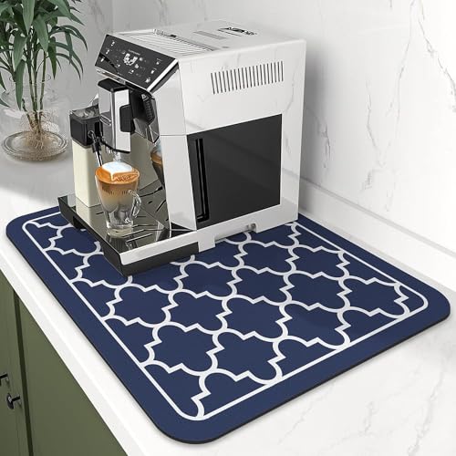 Odot Abtropfmatte für Geschirr, Abtropfmatte Geschirr Schnelltrocknend Geschirr, Moderne Drucke Abtropfmatte Kaffeemaschine Matte Kaffeematte für Küche Café Spüle Bad (30x40cm,A Marineblau) von Odot