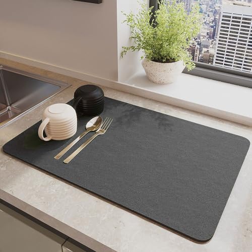 Odot Abtropfmatte für Geschirr, Abtropfmatte Geschirr Schnelltrocknend Geschirr Abtropfmatte Kaffeemaschine Matte, Kaffeematte für Küche, Café, Spüle und Bad (30x40cm,Grau) von Odot