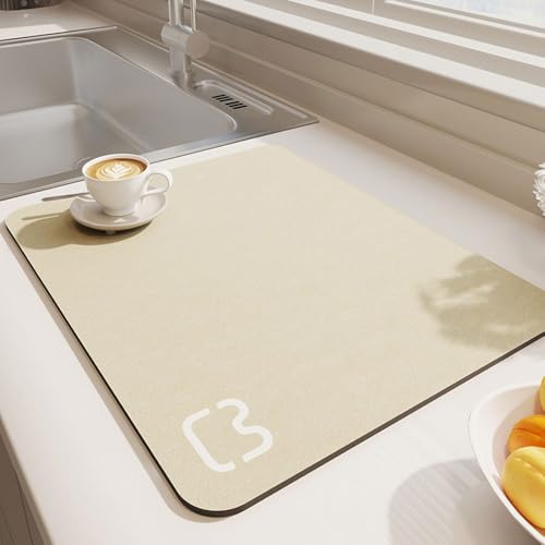 Odot Abtropfmatte für Geschirr, Abtropfmatte Geschirr Schnelltrocknend Geschirr Kätzchen-Druck Abtropfmatte Kaffeemaschine Matte Kaffeematte (Beige,30x40cm) von Odot