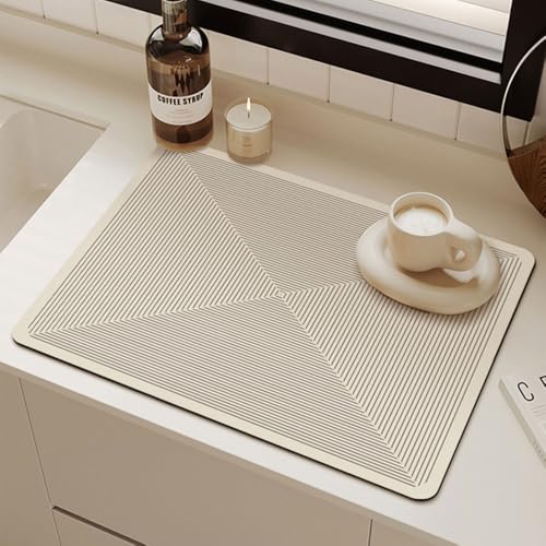 Odot Abtropfmatte für Geschirr, Linien-Design Beige Abtropfmatte Geschirr Schnelltrocknend Geschirr Abtropfmatte Kaffeemaschine Matte Kaffeematte (30x40cm,Dreieck) von Odot