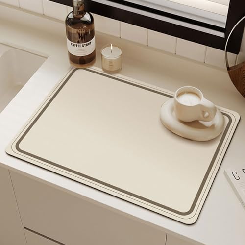 Odot Abtropfmatte für Geschirr, Linien-Design Beige Abtropfmatte Geschirr Schnelltrocknend Geschirr Abtropfmatte Kaffeemaschine Matte Kaffeematte (40x50cm,Unifarben) von Odot