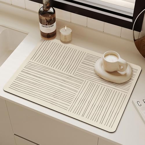 Odot Abtropfmatte für Geschirr, Linien-Design Beige Abtropfmatte Geschirr Schnelltrocknend Geschirr Abtropfmatte Kaffeemaschine Matte Kaffeematte (40x50cm,Unregelmäßig) von Odot