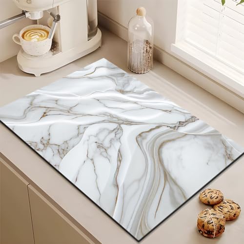 Odot Abtropfmatte für Geschirr, Marmor-Muster Abtropfmatte Geschirr Schnelltrocknend Geschirr Abtropfmatte Kaffeemaschine Matte Kaffeematte für Küche Café Spüle Bad (Grau-Braun,40x50cm) von Odot