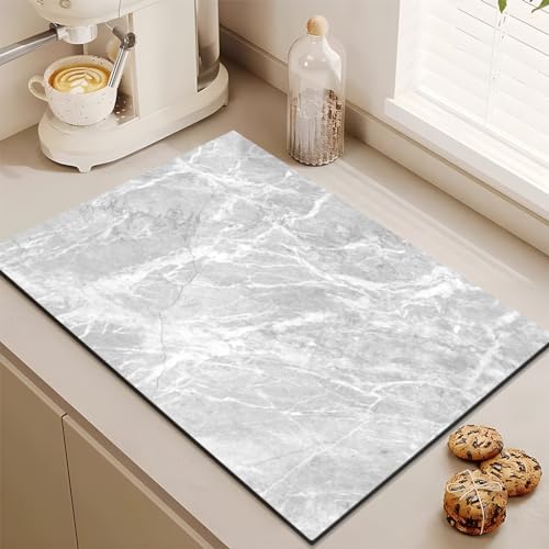 Odot Abtropfmatte für Geschirr, Marmor-Muster Abtropfmatte Geschirr Schnelltrocknend Geschirr Abtropfmatte Kaffeemaschine Matte Kaffeematte für Küche Café Spüle Bad (Hellgrau,40x50cm) von Odot