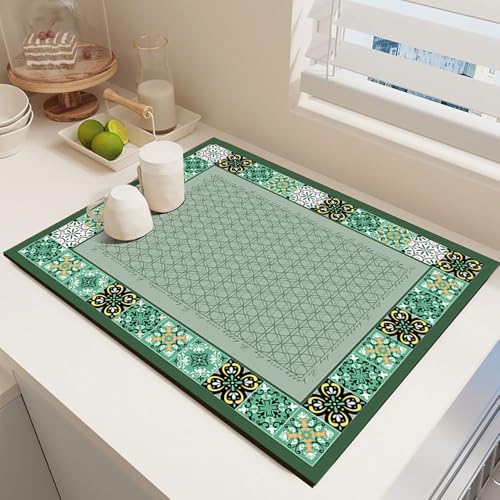 Odot Abtropfmatte für Geschirr, Marokko-Stil Abtropfmatte Geschirr Schnelltrocknend Geschirr, Abtropfmatte Kaffeemaschine Matte Kaffeematte (Grün,40x60cm) von Odot