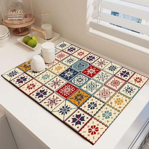 Odot Abtropfmatte für Geschirr, Marokko-Stil Abtropfmatte Geschirr Schnelltrocknend Geschirr, Abtropfmatte Kaffeemaschine Matte Kaffeematte (Rot,40x60cm) von Odot