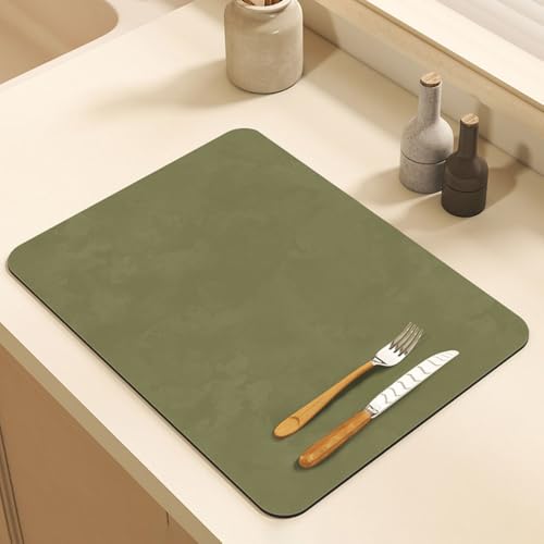 Odot Abtropfmatte für Geschirr, Uni-Farbe Abtropfmatte Geschirr Schnelltrocknend Geschirr Abtropfmatte Kaffeemaschine Matte Kaffeematte (Matcha Grün,50x60x2,5cm) von Odot
