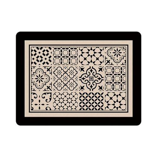 Odot Abtropfmatte für Geschirr, Vintage Tile Pattern Abtropfmatte Geschirr Schnelltrocknend Geschirr Abtropfmatte Kaffeemaschine Matte Kaffeematte für Küche Café Spüle (Schwarz,40x60cm) von Odot
