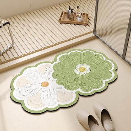 Odot Badematte rutschfest, Abstrakte Blumen Schnelltrocknende Super Saugfähig Badezimmerteppich, Kieselgur Duschmatte Absorbierende Badvorleger für Dusche Badewannen (Grün,50x80cm) von Odot
