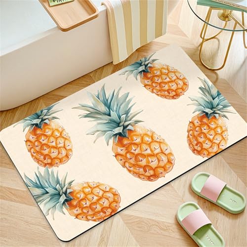 Odot Badematte rutschfest, Cartoon-Obst Schnelltrocknende Badezimmerteppich Super Saugfähig Kieselgur Duschmatte Absorbierende Badvorleger für Badewannen Badezimmer Toilette (Ananas,40x60cm) von Odot