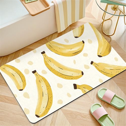 Odot Badematte rutschfest, Cartoon-Obst Schnelltrocknende Badezimmerteppich Super Saugfähig Kieselgur Duschmatte Absorbierende Badvorleger für Badewannen Badezimmer Toilette (Banane,60x90cm) von Odot