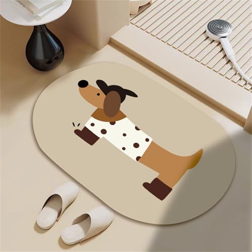 Odot Badematte rutschfest, Dackel-Druck Schnelltrocknende Badezimmerteppich Super Saugfähig Kieselgur Duschmatte Absorbierende Badvorleger für Dusche Badewannen und Badezimmer (Beige,80x120cm) von Odot