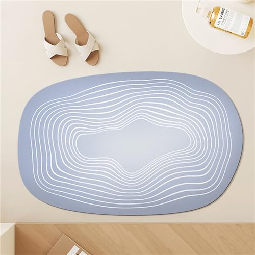 Odot Badematte rutschfest, Durchgehende Farblinien Schnelltrocknende Badezimmerteppich Super Saugfähig Kieselgur Duschmatte Absorbierende Badvorleger für Badewannen Badezimmer (Blau 2,50x80cm) von Odot