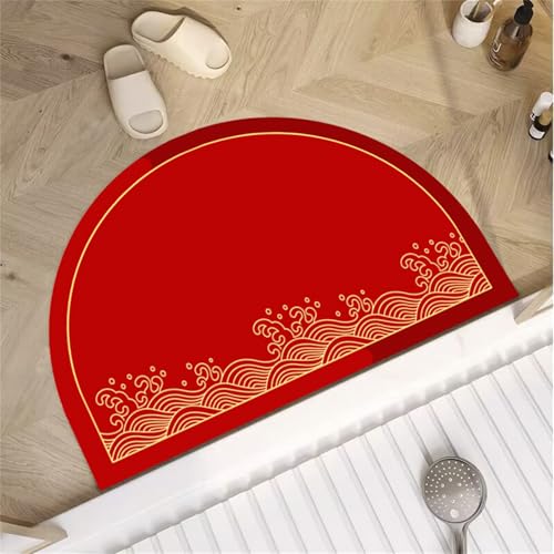 Odot Badematte rutschfest, Halbkreisförmiger Wellendruck Schnelltrocknende Badezimmerteppich Super Saugfähig Kieselgur Duschmatte Absorbierende Badvorleger für Dusche Badewannen (Rot,70x100cm) von Odot