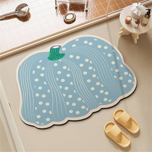 Odot Badematte rutschfest, Kürbismuster Schnelltrocknende Badezimmerteppich Super Saugfähig Kieselgur Duschmatte Absorbierende Badvorleger für Dusche Badewannen Badezimmer (Blau 2,80x120cm) von Odot