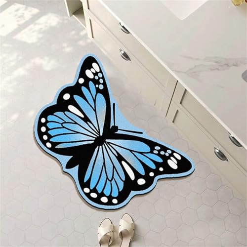 Odot Badematte rutschfest, Luxus-Schmetterling Schnelltrocknende Badezimmerteppich Super Saugfähig Kieselgur Duschmatte Absorbierende Badvorleger für Badewannen Badezimmer (Blau,40x60cm) von Odot