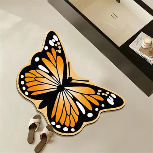 Odot Badematte rutschfest, Luxus-Schmetterling Schnelltrocknende Badezimmerteppich Super Saugfähig Kieselgur Duschmatte Absorbierende Badvorleger für Badewannen Badezimmer (Orange,60x90cm) von Odot