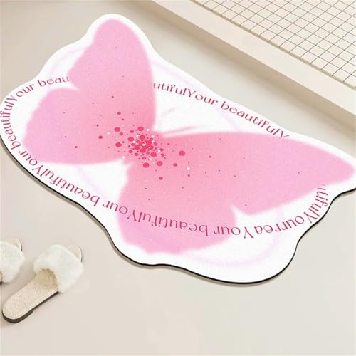 Odot Badematte rutschfest, Luxus-Schmetterling Schnelltrocknende Badezimmerteppich Super Saugfähig Kieselgur Duschmatte Absorbierende Badvorleger für Badewannen Badezimmer (Weiß,60x90cm) von Odot