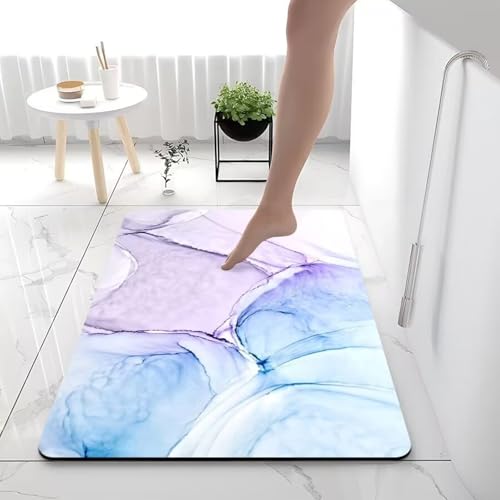 Odot Badematte rutschfest, Schnelltrocknende Badezimmerteppich Super Saugfähig Duschmatte Absorbierende Badvorleger Dusche Badewannen Badezimmer Toilette Elegante Marmor (Blau,30x40cm) von Odot