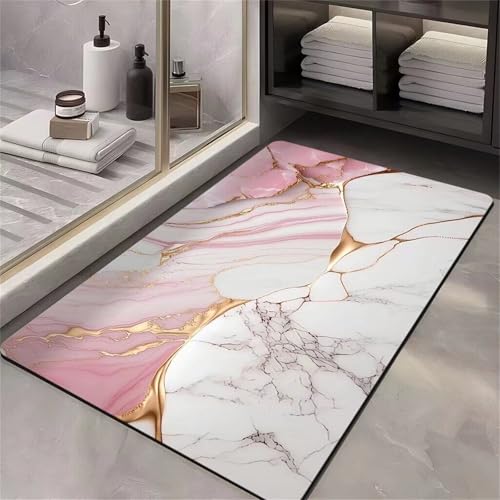 Odot Badematte rutschfest, Schnelltrocknende Badezimmerteppich Super Saugfähig Duschmatte Absorbierende Badvorleger Dusche Badewannen Badezimmer Toilette Elegante Marmor (Rot,40x60cm) von Odot