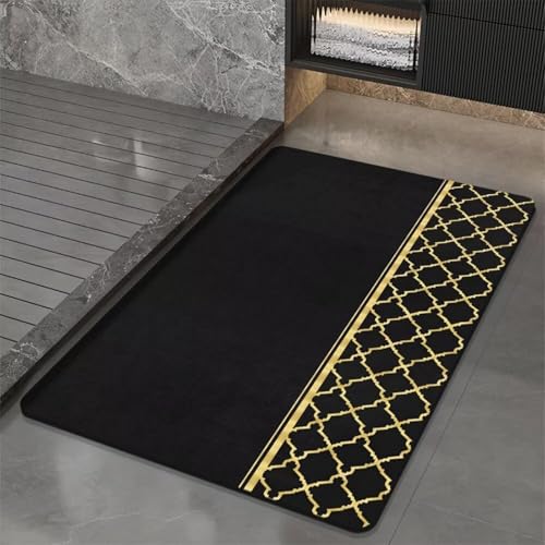Odot Badematte rutschfest Schnelltrocknende Badezimmerteppich Saugfähig Kieselgur Duschmatte Absorbierende Badvorleger für Dusche Badewannen Badezimmer, 3D Grau Nordisch (Schwarz,60x90cm) von Odot