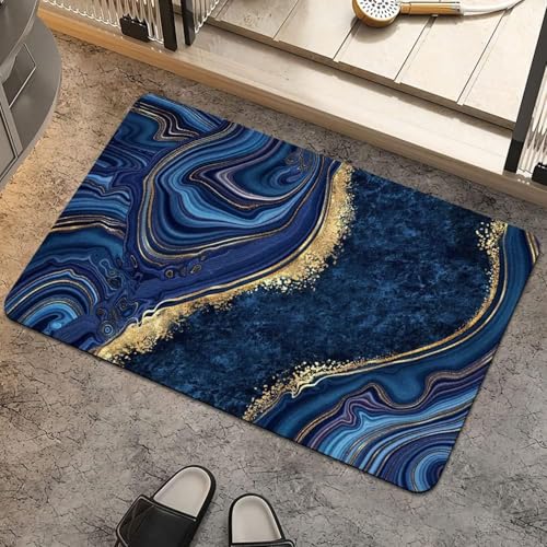 Odot Badematte rutschfest Schnelltrocknende Badezimmerteppich Saugfähig Kieselgur Duschmatte Absorbierende Badvorleger für Dusche Badewannen Badezimmer - 3D Blau Marmor (Gold,80x120cm) von Odot