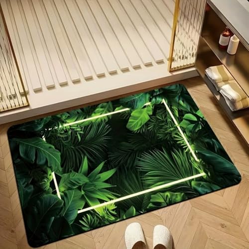 Odot Badematte rutschfest Schnelltrocknende Badezimmerteppich Saugfähig Kieselgur Duschmatte Absorbierende Badvorleger für Dusche Badewannen Badezimmer - 3D Grüne Monstera (Glanz,30x40cm) von Odot