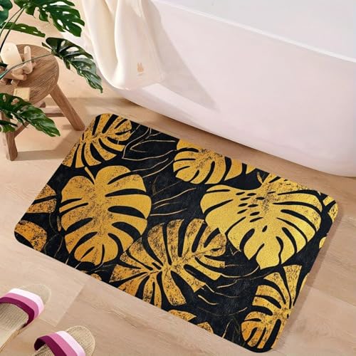 Odot Badematte rutschfest Schnelltrocknende Badezimmerteppich Saugfähig Kieselgur Duschmatte Absorbierende Badvorleger für Dusche Badewannen Badezimmer - 3D Grüne Monstera (Golden,80x120cm) von Odot