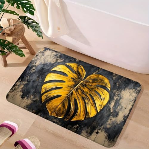 Odot Badematte rutschfest Schnelltrocknende Badezimmerteppich Saugfähig Kieselgur Duschmatte Absorbierende Badvorleger für Dusche Badewannen Badezimmer - 3D Grüne Monstera (Graffiti,50x80cm) von Odot