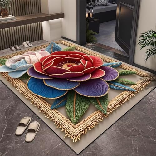 Odot Badematte rutschfest Schnelltrocknende Badezimmerteppich Saugfähig Kieselgur Duschmatte Absorbierende Badvorleger für Dusche Badewannen Badezimmer - 5D Bunte Blumen (Garten,40x60cm) von Odot