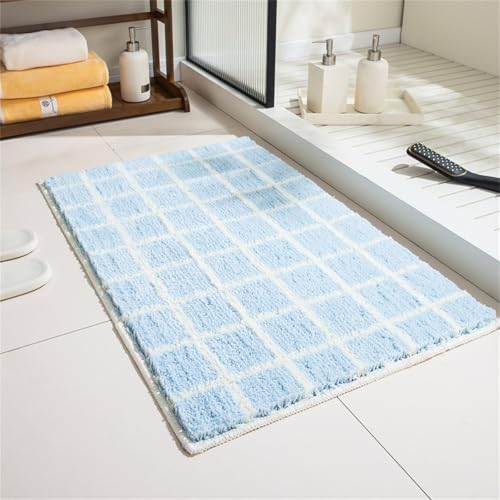 Odot Badezimmerteppich rutschfest Badematte Mikrofaser Waschbar Hochflor Badvorleger Weich Flauschig Badteppich für Badewanne, Dusche, Badezimmer und Schlafzimmer (40 * 60cm,Plaid 5) von Odot