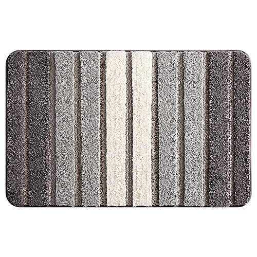 Odot Badezimmerteppich rutschfest Badematte Mikrofaser Waschbar Hochflor Badvorleger Weich Flauschig Badteppich für Badewanne, Dusche, Badezimmer und Schlafzimmer (50x80cm,grau gestreift) von Odot